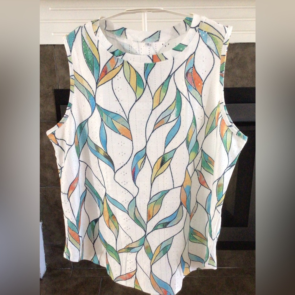 Pink and Green Botanical Print Sleeveless Tank Top! Sz. L! New with Tags!